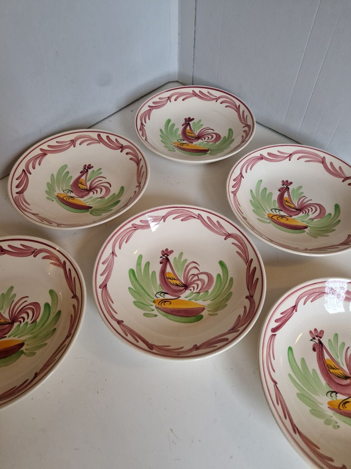 6 deep plates rooster Émile Tessier Malicorne