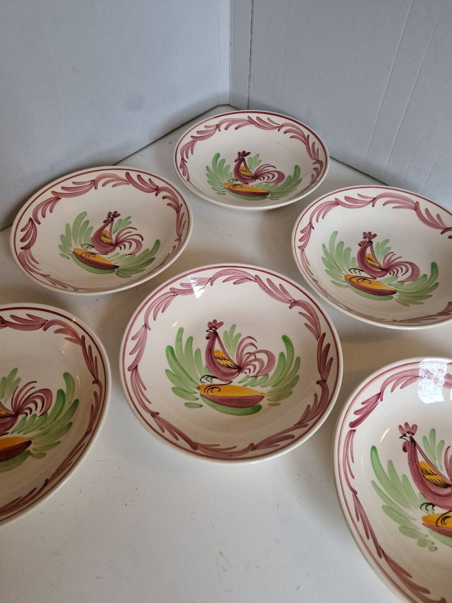 6 assiettes creuses coq Émile Tessier Malicorne