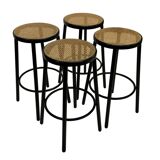 Set of four vintage bar stool - webbing and wood, 1980s Italian design