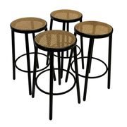 Set of four vintage bar stool - webbing and wood, 1980s Italian design