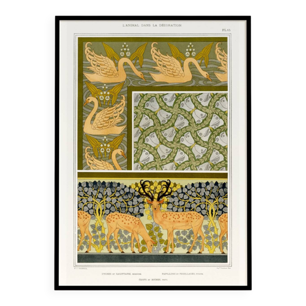 Affiche “Cygnes et Cerfs”, d’après une lithographie art nouveau de 1897