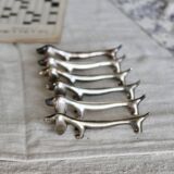 6 Vintage Dachshund Dog Knife Rests – Patinated Silver Metal