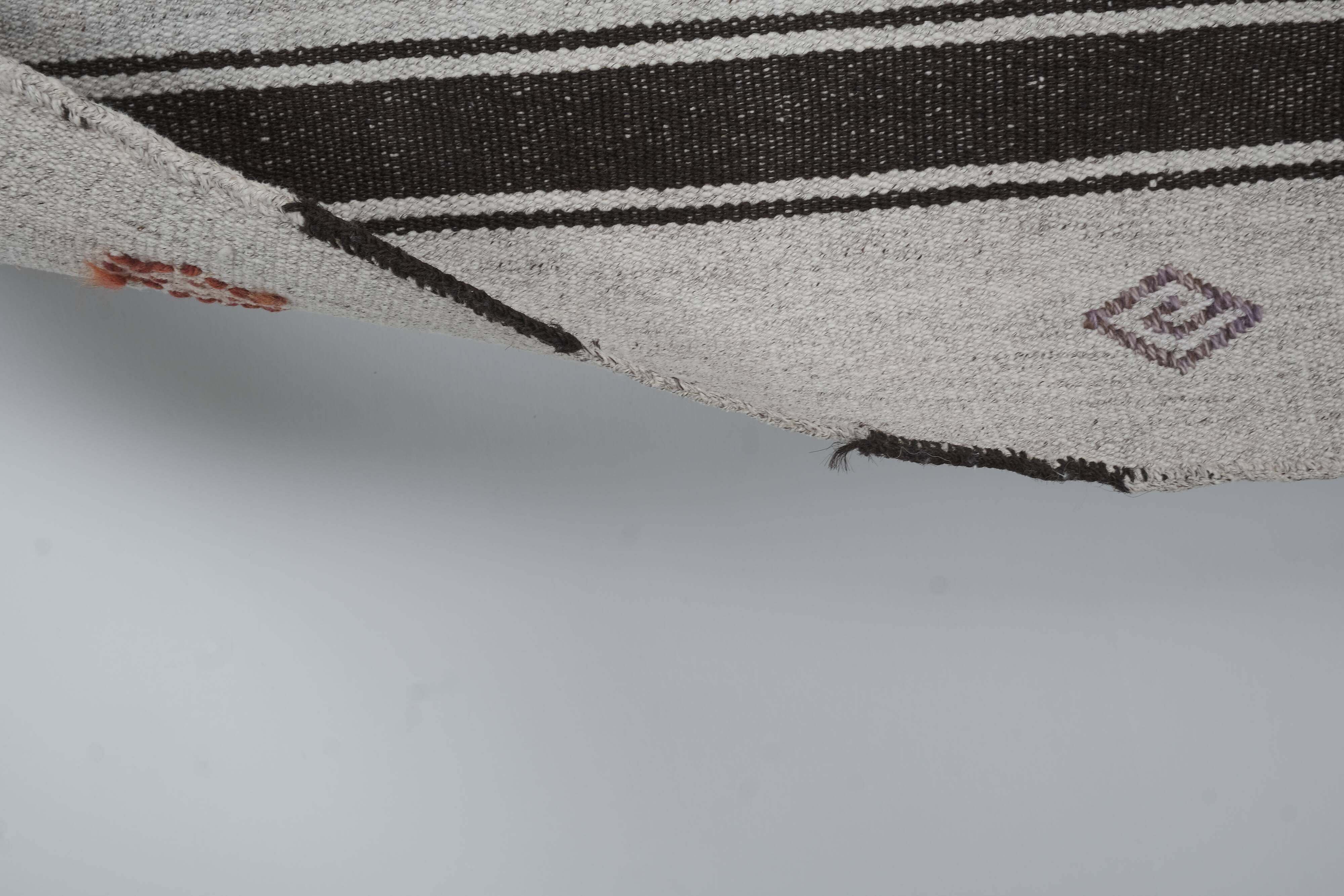 Vintage undyed wool goat hair turkish kilim rug 5' x 6'11''