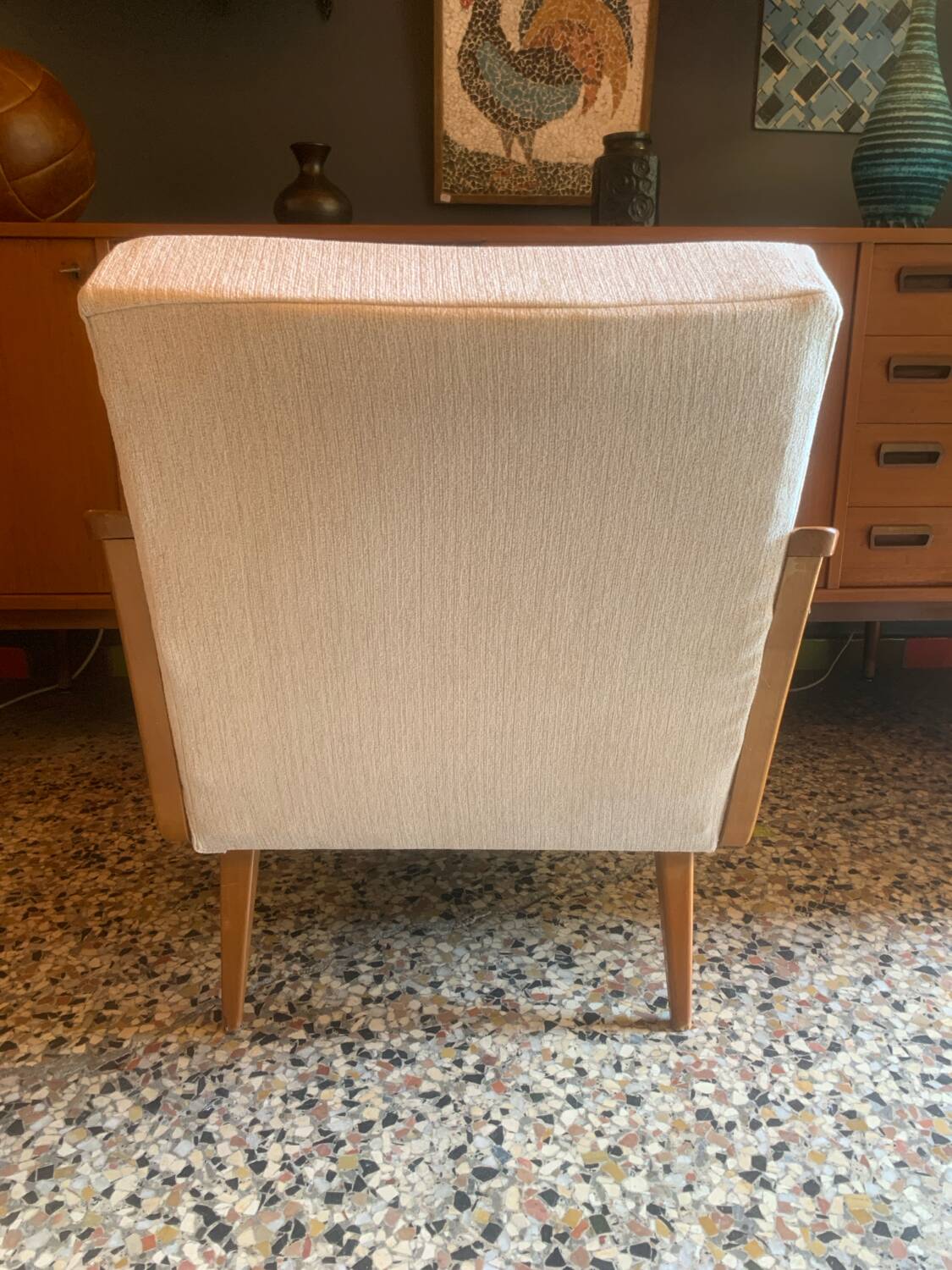 Fauteuil vintage bois et tissu