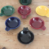 Set of 6 individual colorful vintage ashtrays in earthenware of Saint Clement