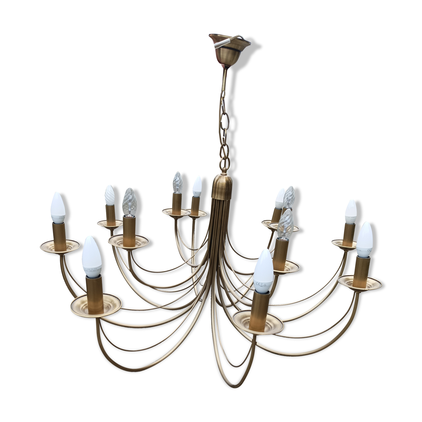 Old chandelier 12 lamps vintage brass lights