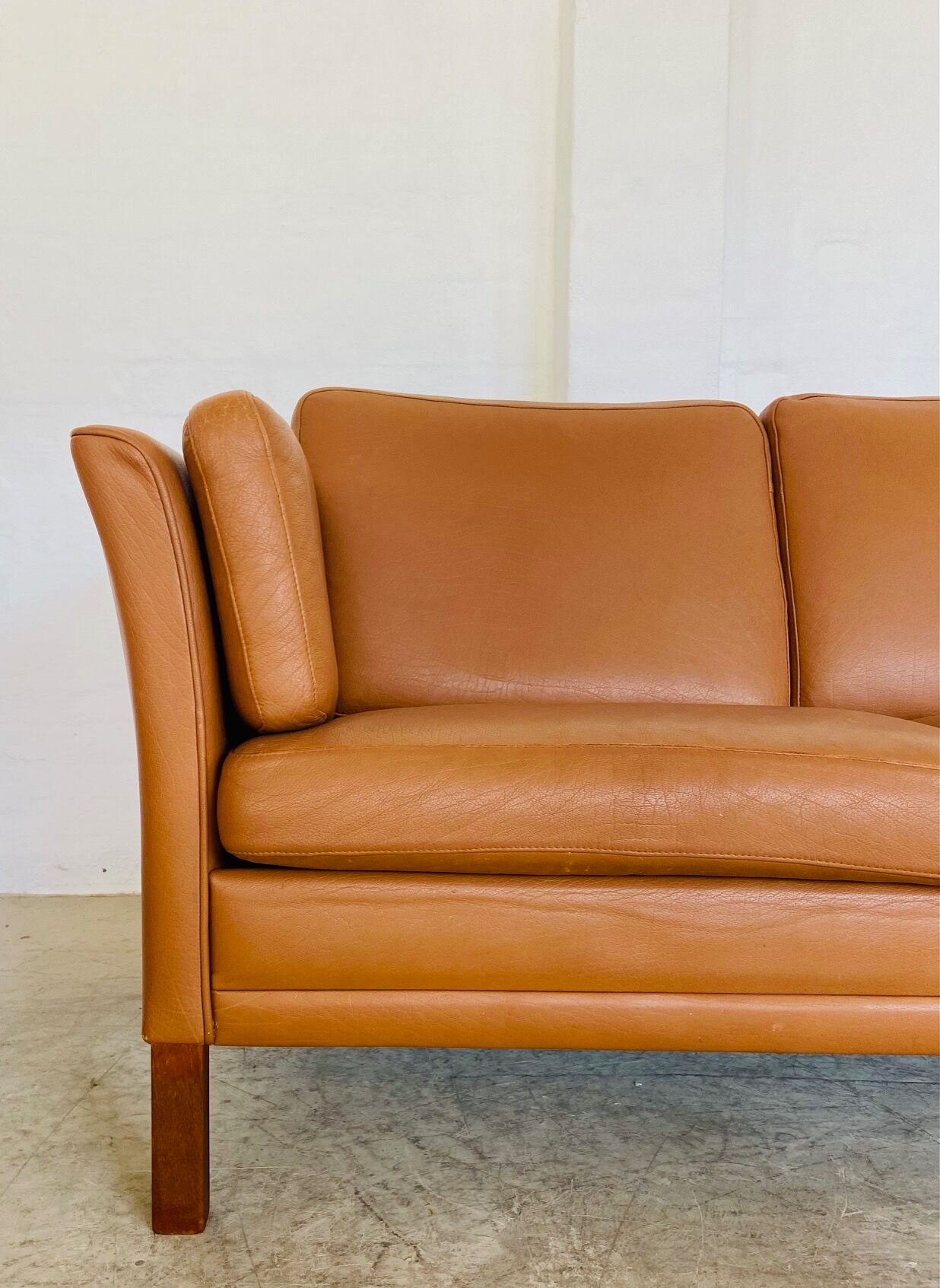 Vintage Danish mid-century Morgans Hansen cognac 3-seater sofa