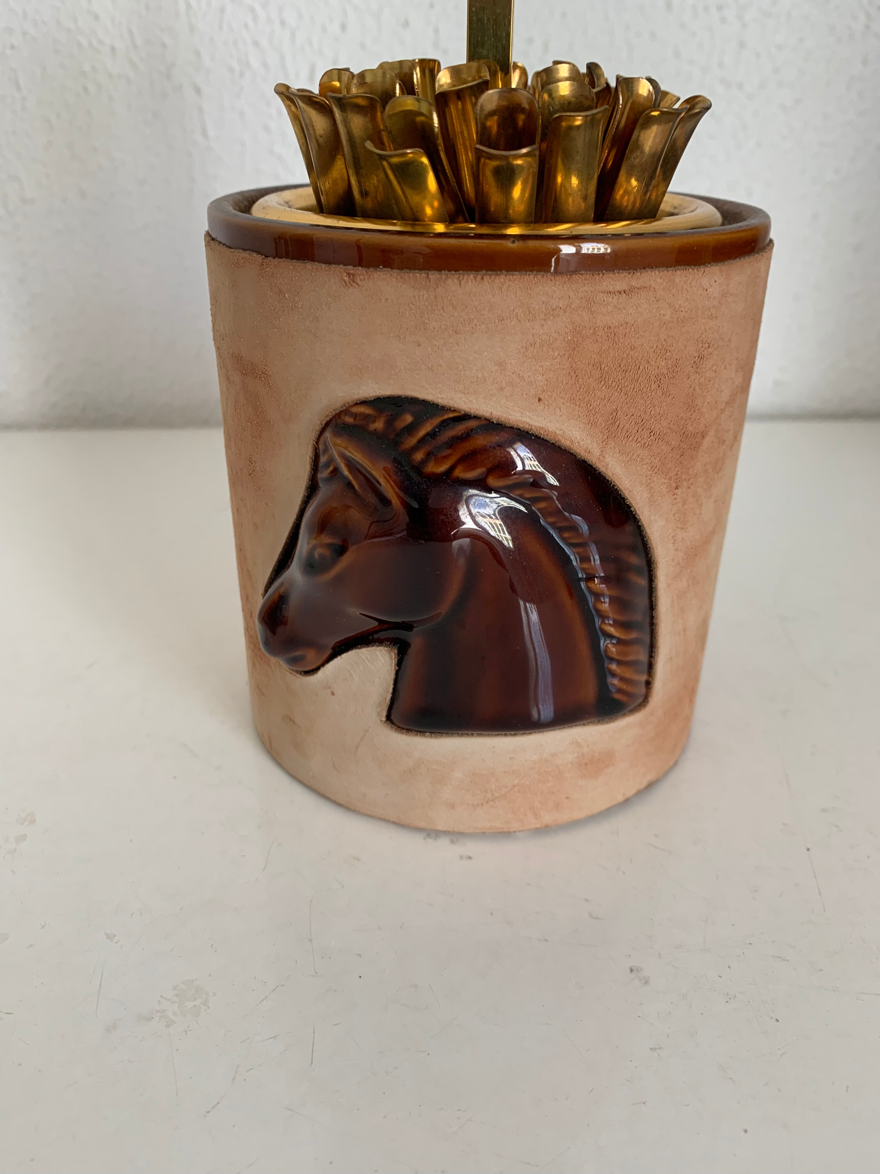 Vintage cigarette holder 1960 Longchamp suede horse - 11 x 10 cm