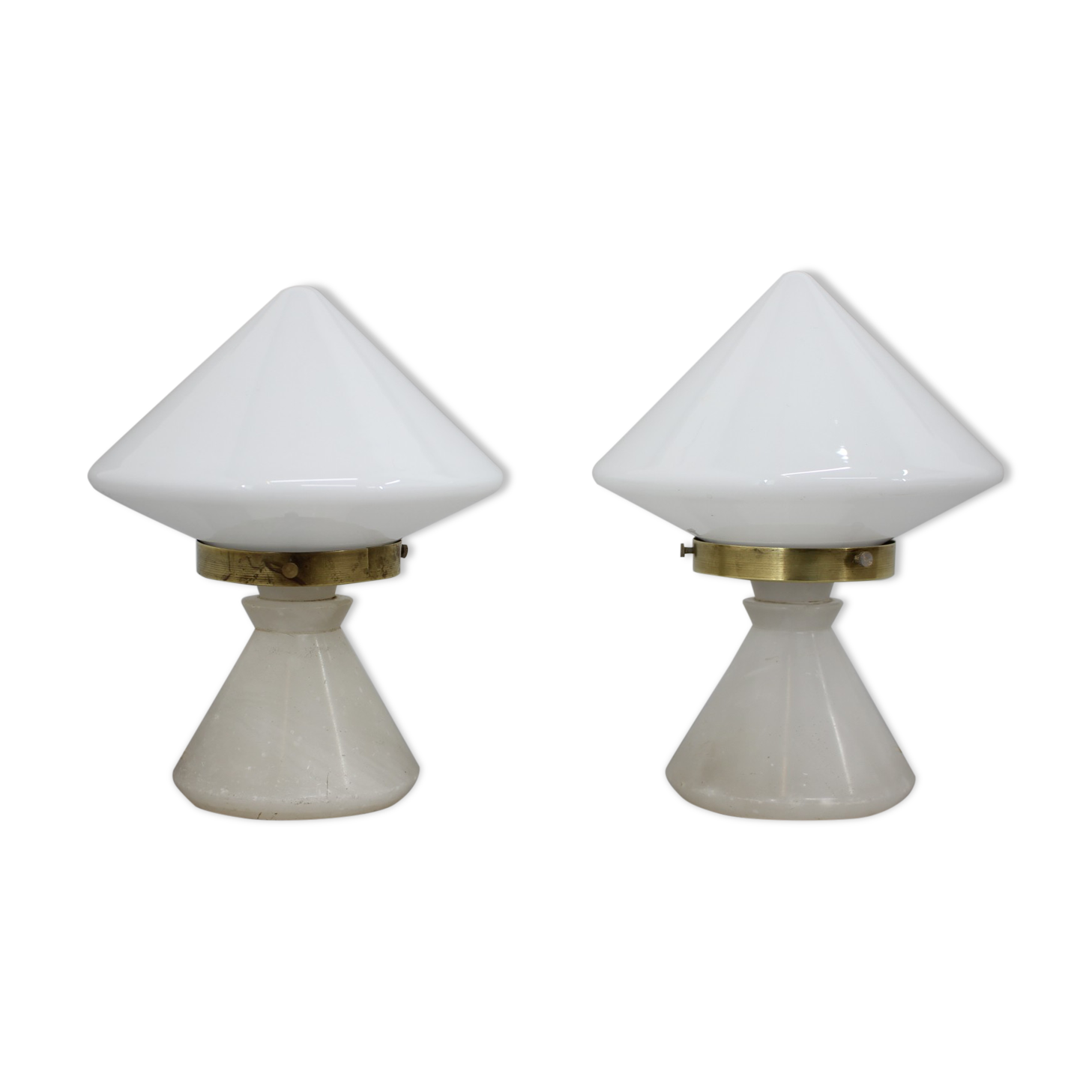 1940s pair of unique art deco table lamps with alabaster base ,czechoslovakia