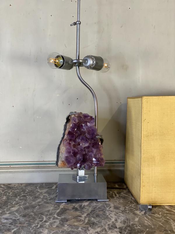 Lamp metal and amethyst circa 1980