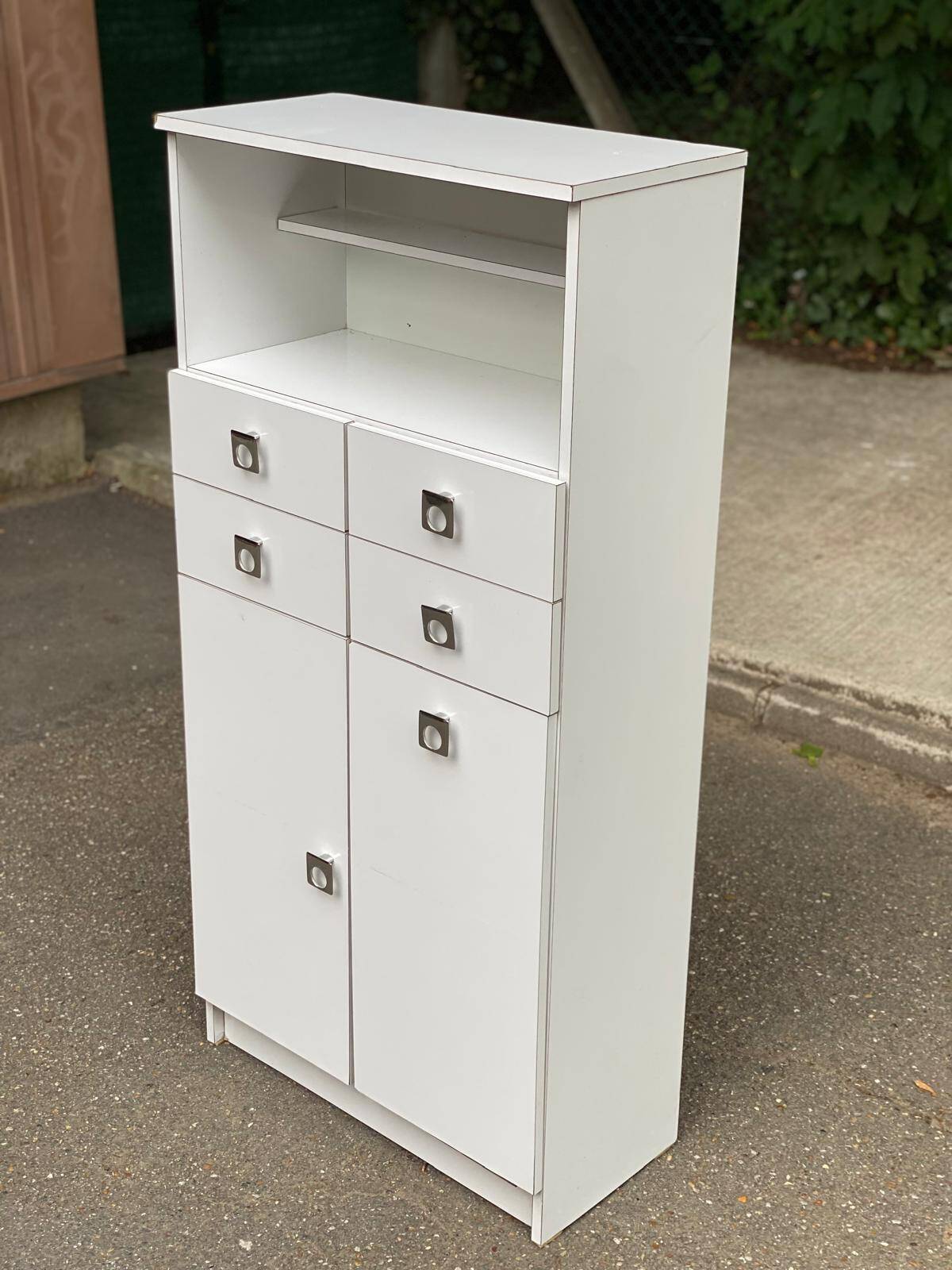 White bathroom storage cabinet from the 80s