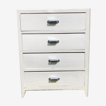 White chest of drawers 4 drawers handles vintage metal 60s 70s