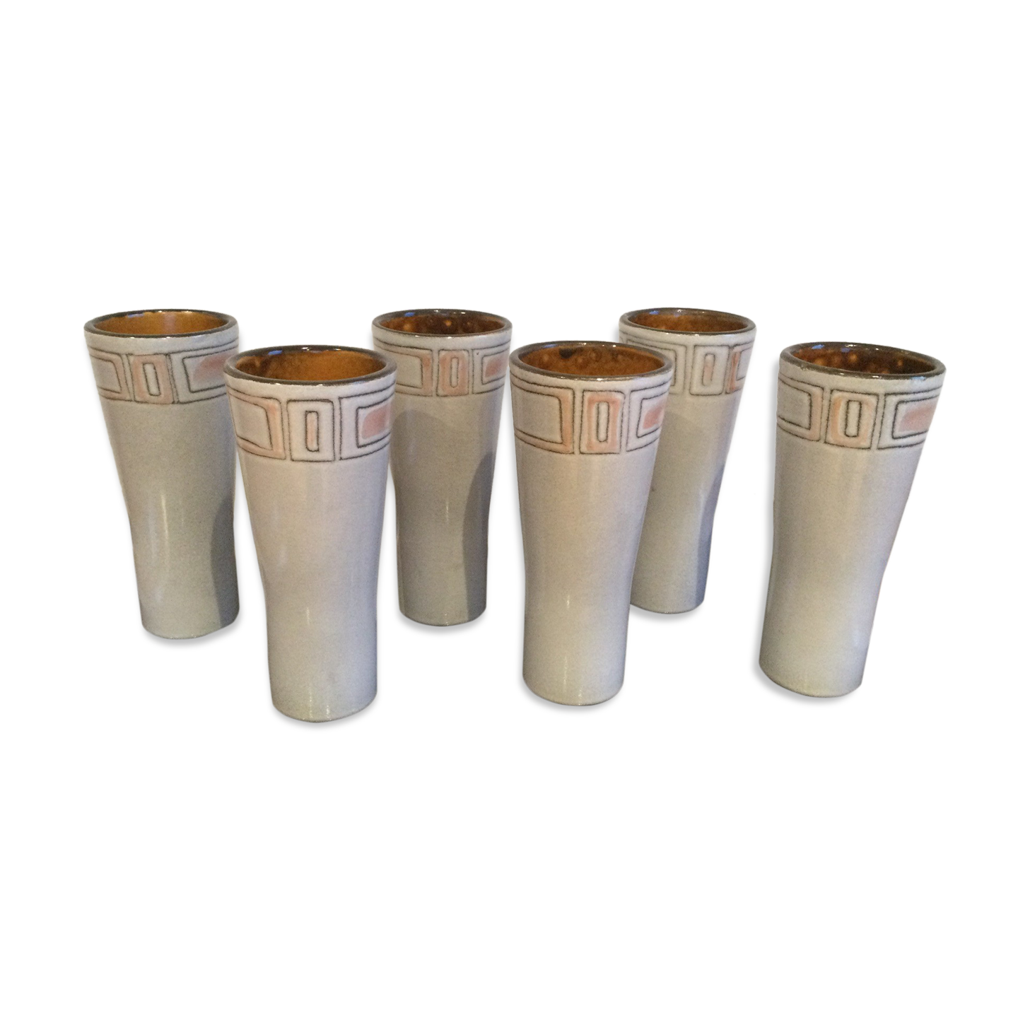 6 large enamelled sandstone glasses from the 1970s