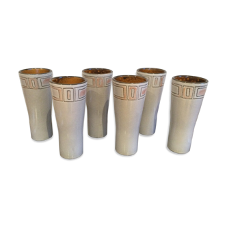 6 large enamelled sandstone glasses from the 1970s