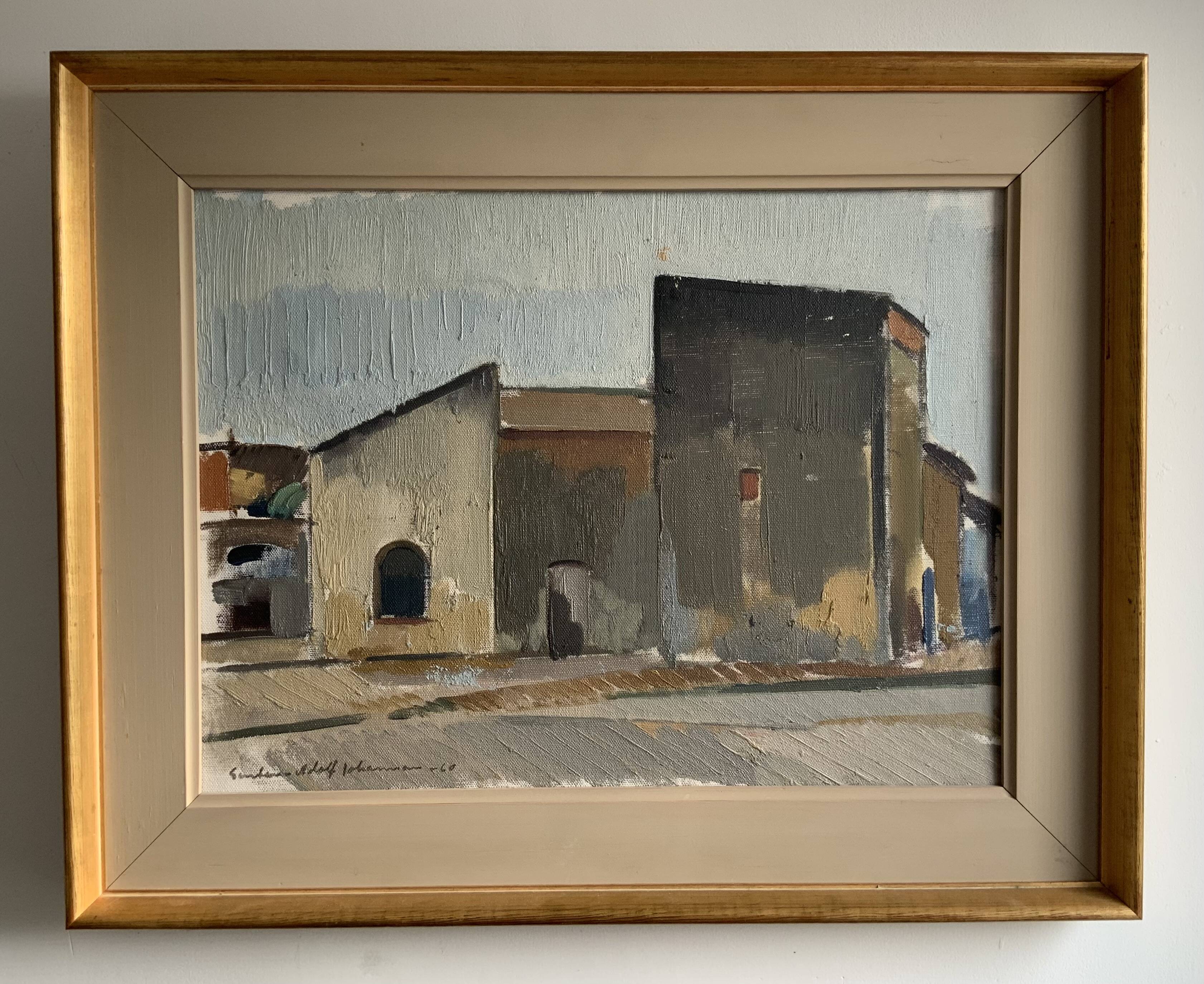 Huile sur toile vintage signée moderniste Gustav Adolf Johansson années 1960