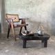 Small old Asian wooden coffee table in Japanese style, kidney-shaped top