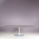 1970s XL oval Tulip table with brown marble top and matte silver oval base / Eero Saarinen / Knoll, USA