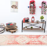 Faded red and beige vintage runner rug 322x85cm