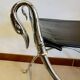 Tabouret Curule Style Maison Jansen en Acier Chromé et Cuir Noir