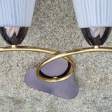 Pair of wall lamps, brass and opaline, vintage, Maison Lunel, 50s