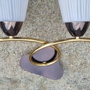 Pair of wall lamps, brass and opaline, vintage, Maison Lunel, 50s