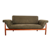 Danish vintage sofa 2.5-seater / daybed / bed  in green with teak base
