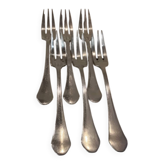 6 fourchettes à gateaux métal argenté orfèvre Ercuis medicis