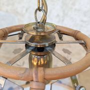 Vintage rattan and smoked glass pendant – 1970s