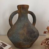 Vintage textured ceramic handle vase