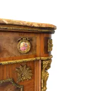 An antique French Louis XVI-style marble-top side cabinet