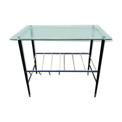 Table basse double plateau verre et métal vintage