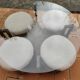 Vintage 1970s rope & rattan coffee table and 4 stools