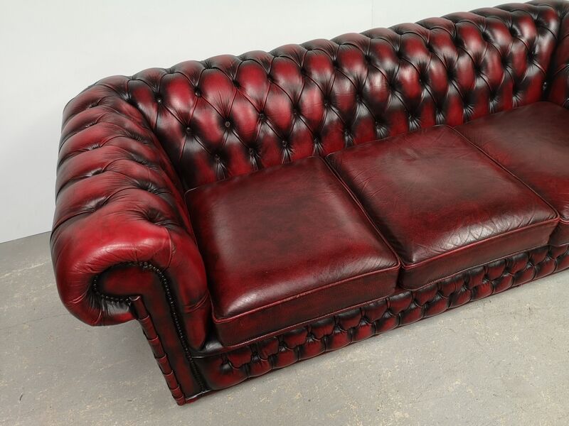 Sofa chesterfield burgundy leather three seater bamboo