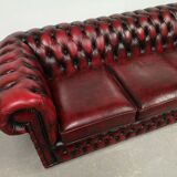 Sofa chesterfield burgundy leather three seater bamboo