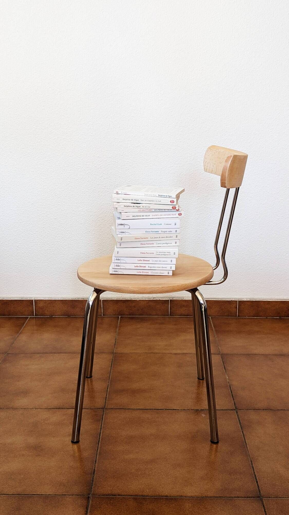Set of 4 vintage/restored 70s/80s wooden and chrome bistro chairs.