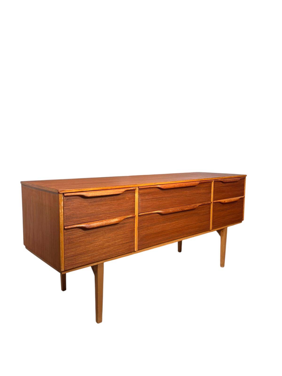 Teak enfilade Austin suite with six drawers, fully restored, 1960s.