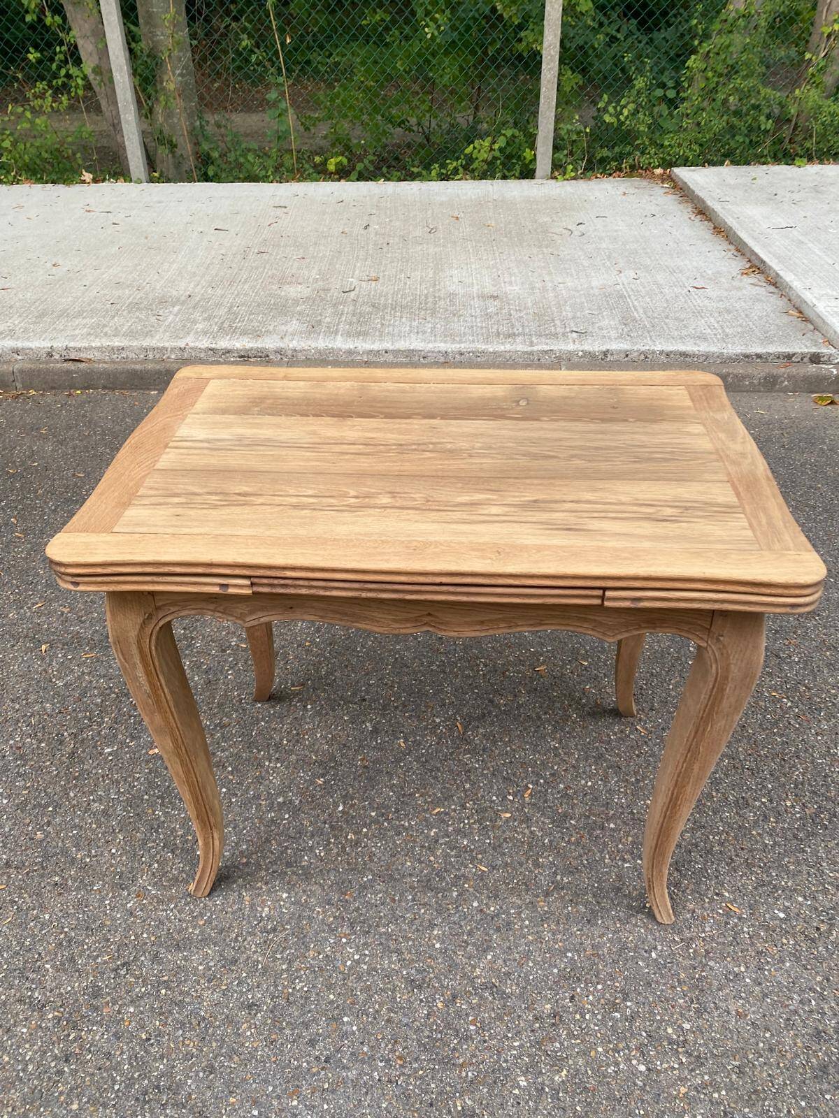 Small dining table, extendable Louis XV kitchen table, stripped oak.
