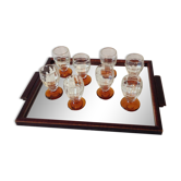 Set 8 verres à rhum art déco sur plateau miroir