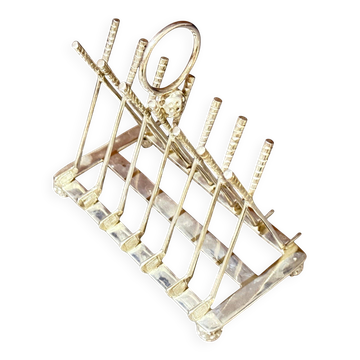 Art Deco Silver Plated Golf Ball and Club Toast Rack – Vintage Luxury Tableware