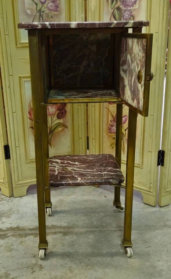 Side table / bedside table in red marble and brass – circa 1900