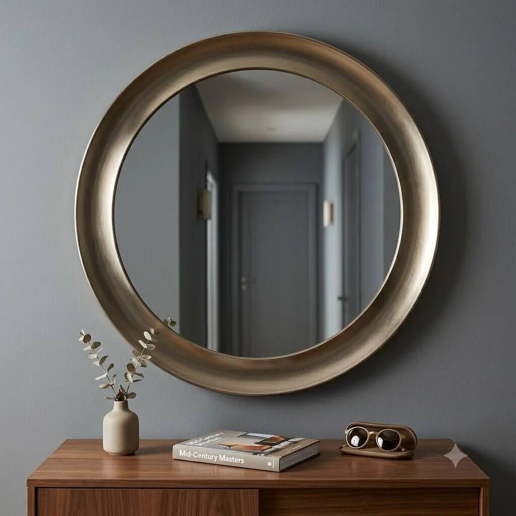 Vintage round mirror, iron and glass frame, Italy, 1960s