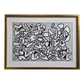 Sérigraphie encadrée sous verre d'après Jean Dubuffet, noir et blanc, années 70, 40 x 29 cm