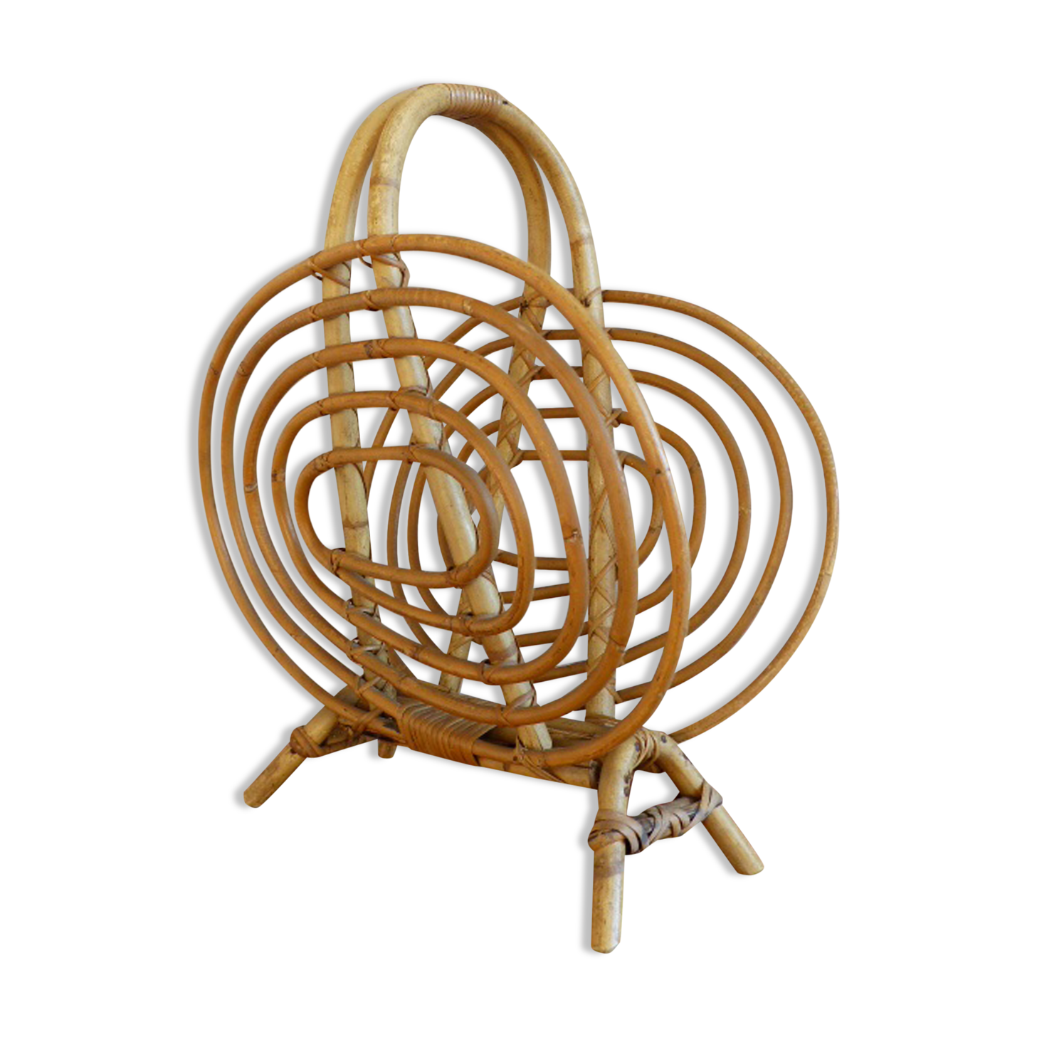 Magazine rack, wicker and rattan of the 1960