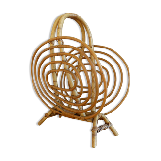 Magazine rack, wicker and rattan of the 1960
