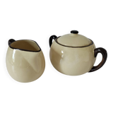 HBCM Sugar Bowl and Milk Jug Duo - Vintage Cream and Brown Earthenware