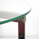 Modernist glass coffee table with stainless steel base