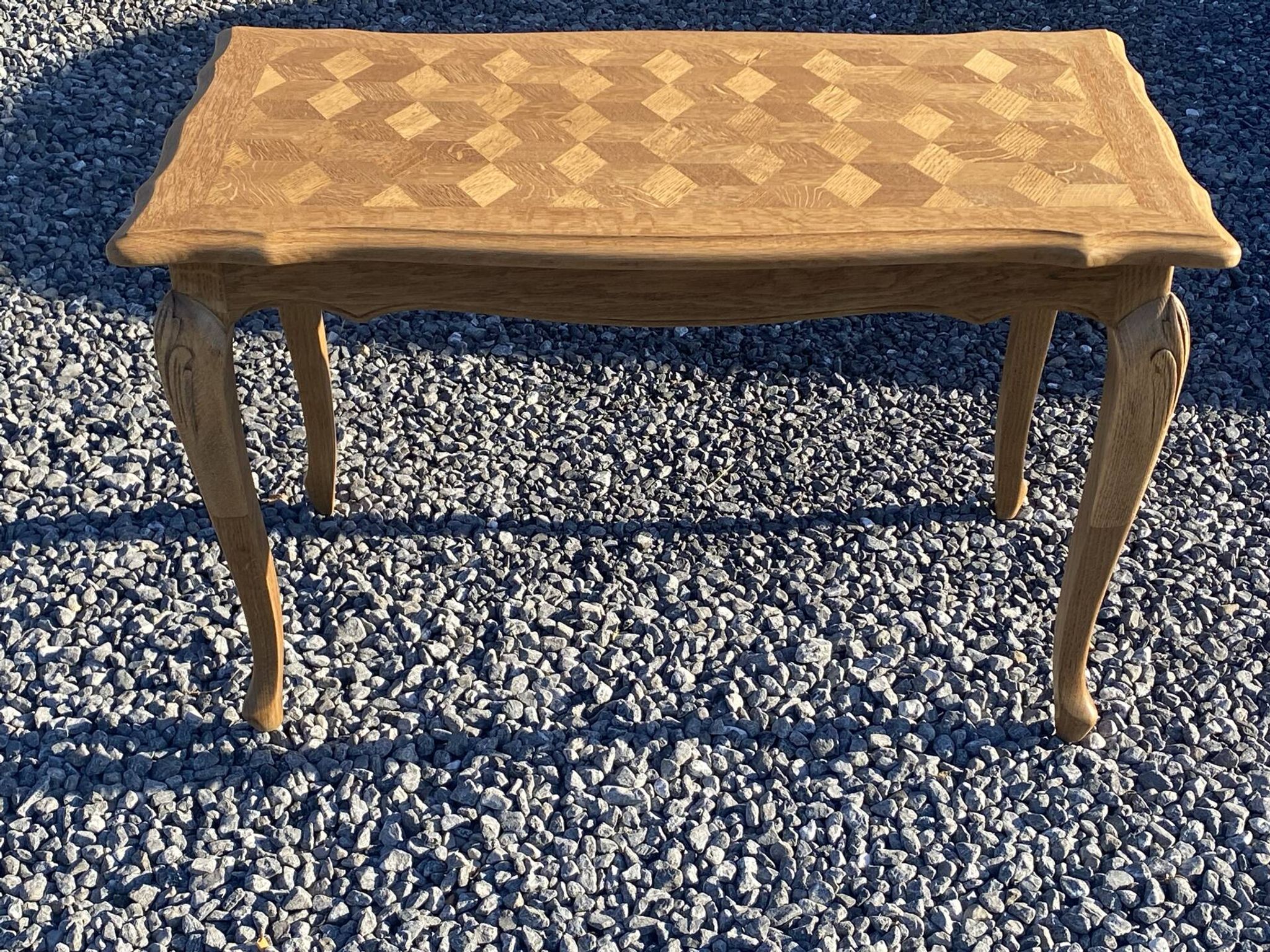 Vintage oak marquetry coffee table, Louis XV style - top motif