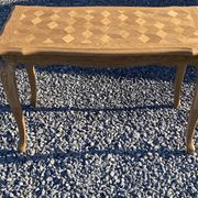 Vintage oak marquetry coffee table, Louis XV style - top motif