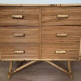 Commode 3 tiroirs en rotin / bambou attribuée à adrien audoux et frida minnet. Circa 1950