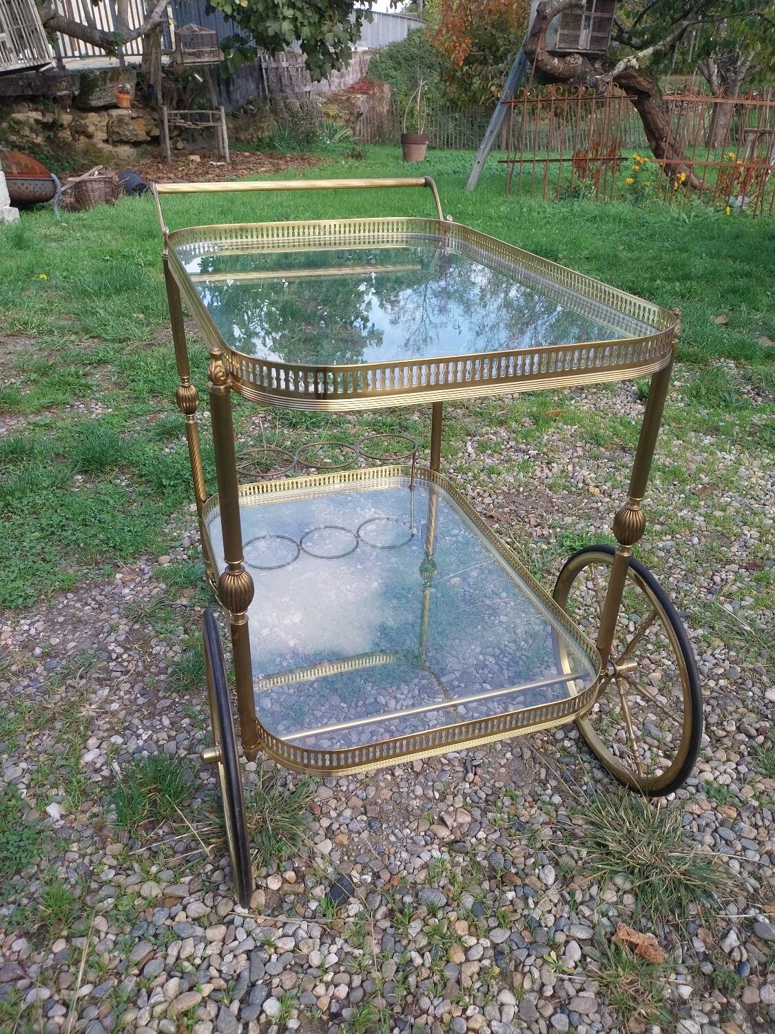 Gold-plated brass serving trolley